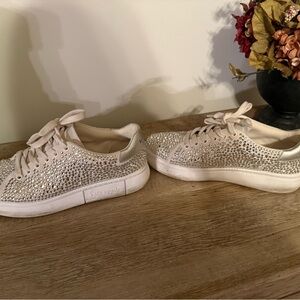 Kate Spade White and Silver Sparkle Sneakers